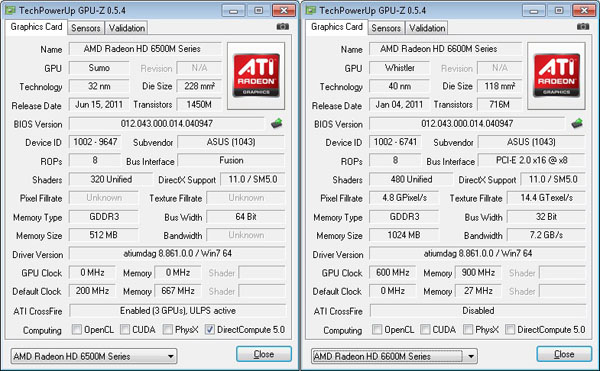 GPUz: AMD HD 6520G + AMD HD 6650M