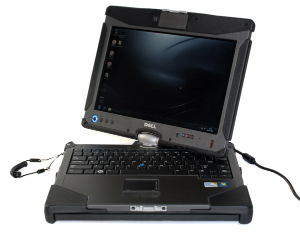 Vista frontale del tablet convertibile Dell rugged