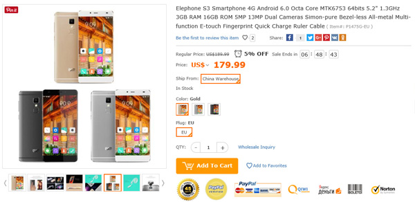 Elephone S3 in offerta a 179 dollari