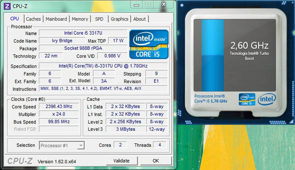 Il processore, con la tecnologia Turbo Boost raggiunge una frequenza massima di 2,6GHz