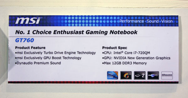 Specifiche tecniche del notebook MSI GT760