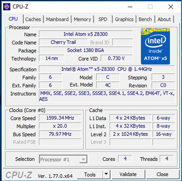 CPUz: Intel Atom x5-Z8550