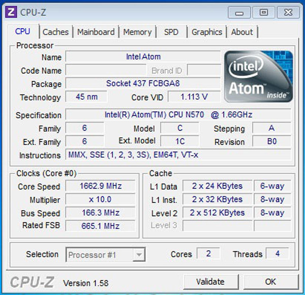 Atom N570: CPUz