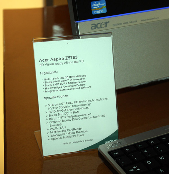 Acer Aspire Z5763 3D cartellino
