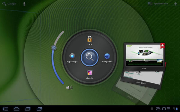Screenshot della home Adroid del tablet Acer Iconia Tab A200