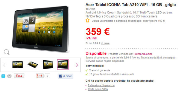 Acer Iconia Tab A210 disponibile in Italia