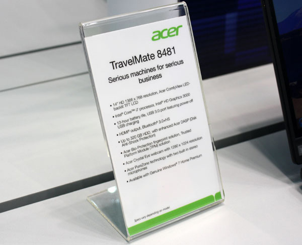 Acer Travelmate 8481 cartellino