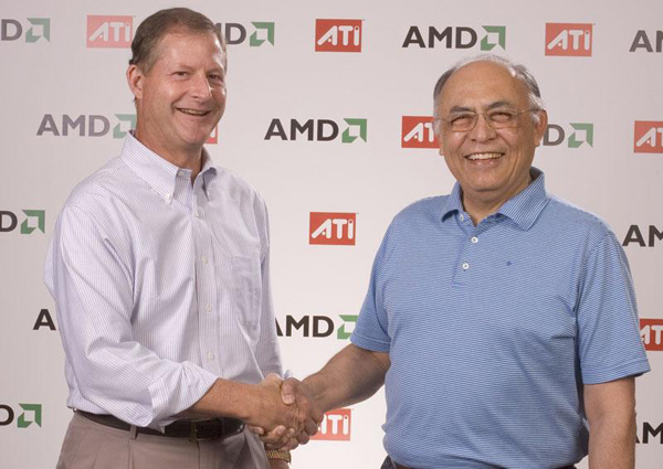 Dave Orton e Hector Ruiz al momento della fusione fra AMD e ATI