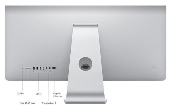 La dotazione di interfacce di Apple iMac Retina 5K comprende anche 2 Thunderbolt 2