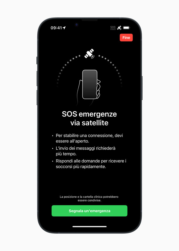 SOS emergenze via satellite su iPhone 14 