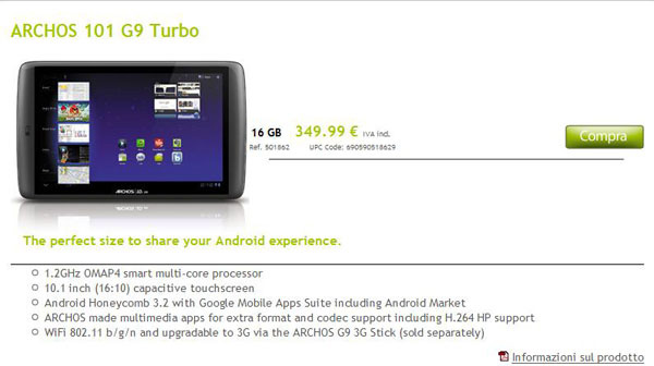 Archos 101 G9 Turbo in vendita