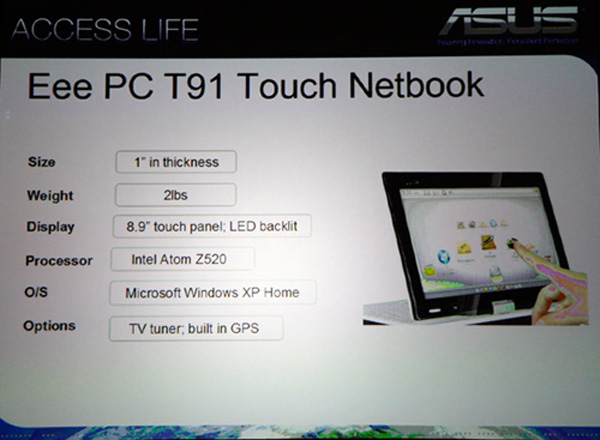 Scheda tecnica del tablet netbook Asus EeePC T91