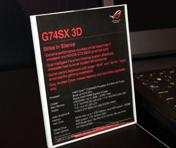 Asus G74Sx 3D specifiche tecniche