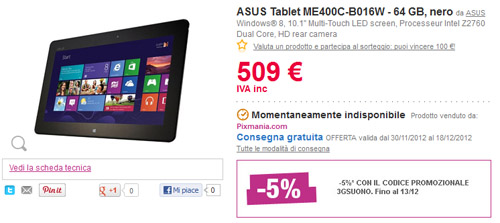 Prevendita del tablet Asus Vivo Tab Smart a 500 euro