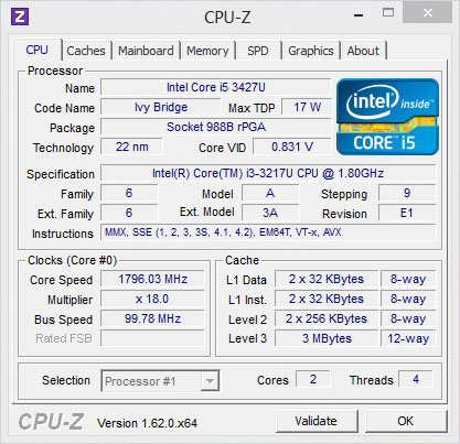 CPUz: Intel Core i3-3217U