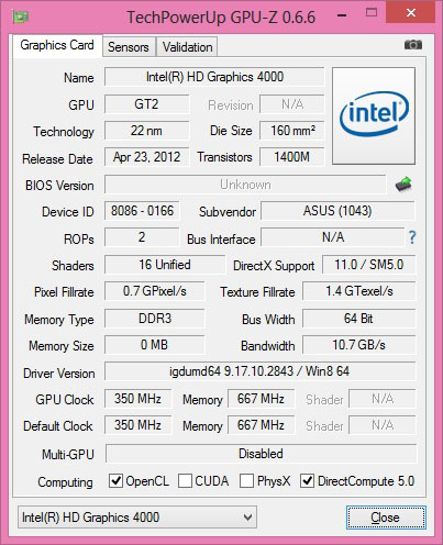 GPUz: Intel HD 4000