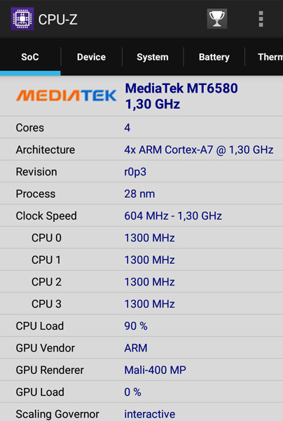 CPUz: Mediatek MT6580