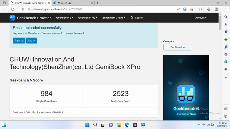 Chuwi GemiBook xPro - Geekbench