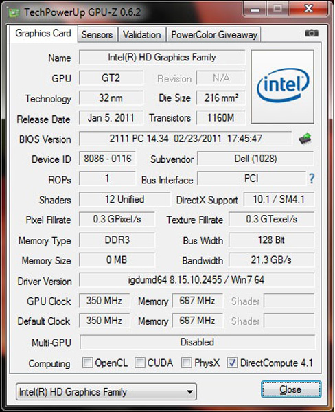 GPUz: Intel GMA HD 3000