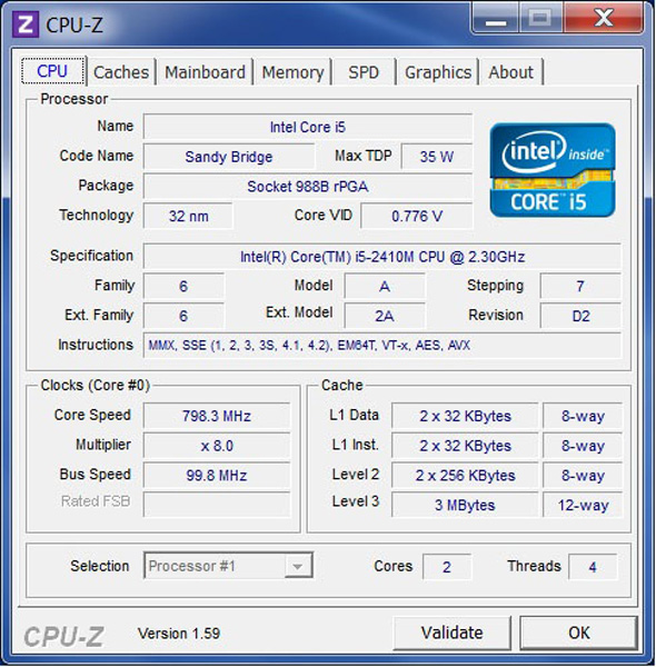 CPUz: Intel Core i5-2410M