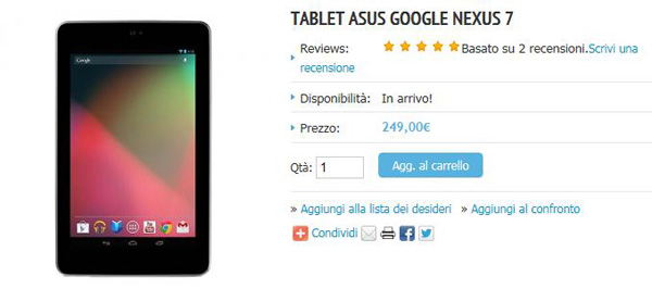 Google Nexus 7 in vendita