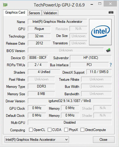 GPUz: il sottosistema integrato è un Intel GMA su licenza Imagination PowerVR