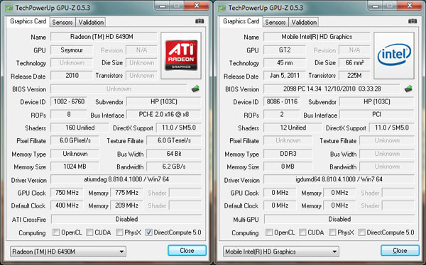AMD Radeon HD 6490M e Intel Graphics HD 3000