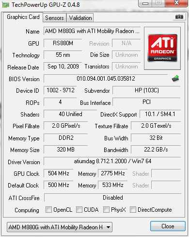 ATI Mobility Radeon HD 5650: GPUz