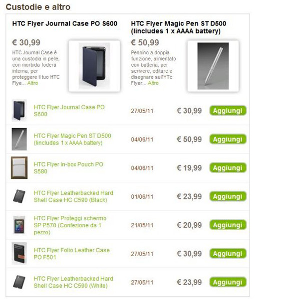 Accessori per HTC Flyer: prezzi e caratteristiche
