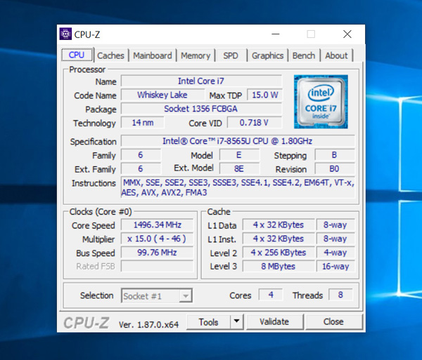 Il processore è un Intel Core i7-8565U