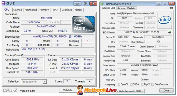 Intel Atom N2600 CPUz e GPU