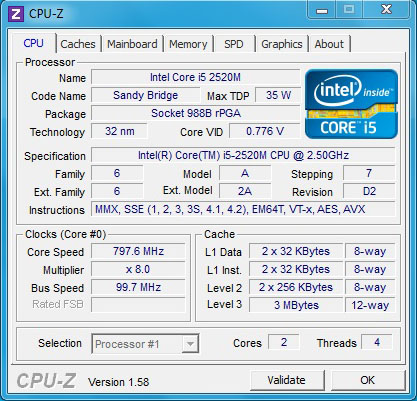 CPUz: processore Intel Core i5-2520M