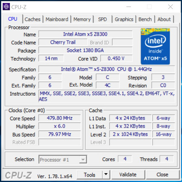 CPU-Z: Intel Atom x5-Z8300