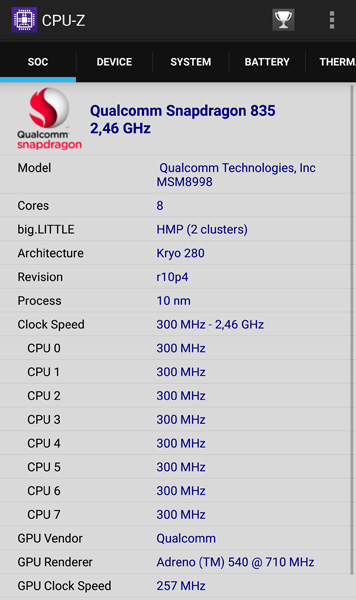 CPUz: Qualcomm Snapdragon 835