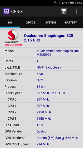 CPUz: Qualcomm Snapdragon 820