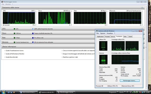 Windows Vista: schermata di monitoraggio risorse