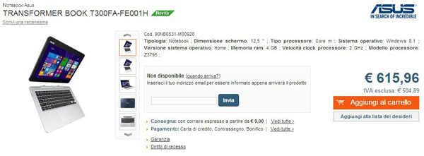 ASUS Transformer Book T300FA in Italia