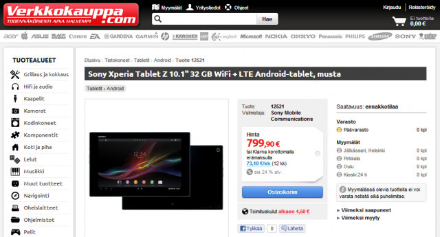 Sony Xperia Tablet Z prevendita