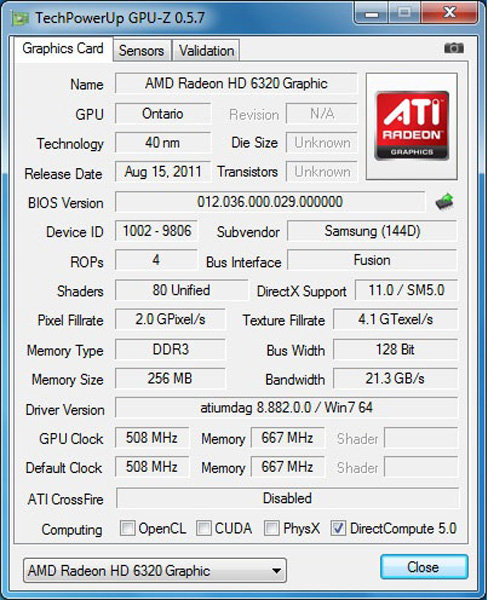 GPUz: AMD Radeon HD 6320