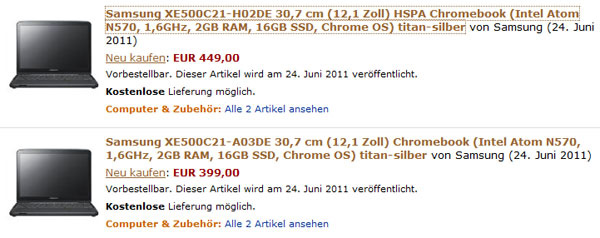 Chromebook Samsung serie 5 al prezzo di 399 euro e 449 euro (3G)
