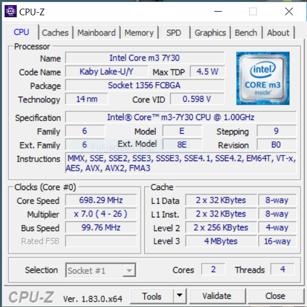 CPUZ: Intel Core M3-7Y30