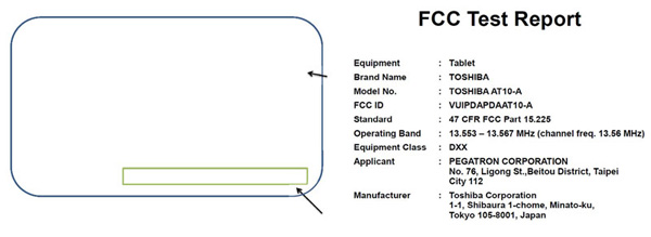 Toshiba AT10 da FCC