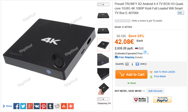 TRONFY X2 TV box 4K con Allwinner H3