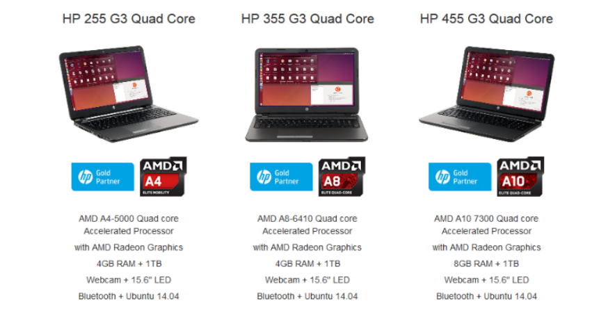 HP Probook 255, 355 e 455 con APU AMD e Ubuntu in UK