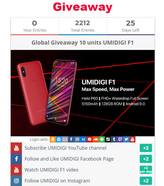 Partecipate al Giveaway di 10 Umidigi F1