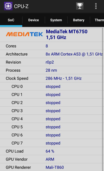 CPUz: Mediatek MT6750