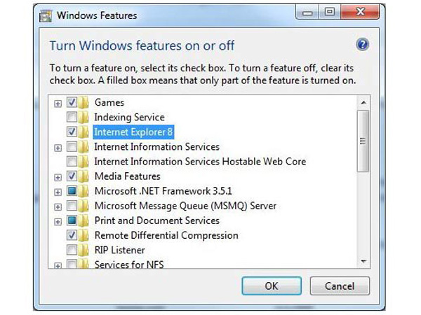 Windows seven e IE8 rimozione