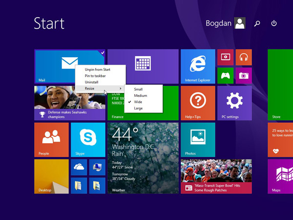 La Start Screen di windows 8.1 Update presenta vari accorgimenti per migliorare l'uso con mouse e touchpad