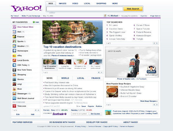 Yahoo homepage